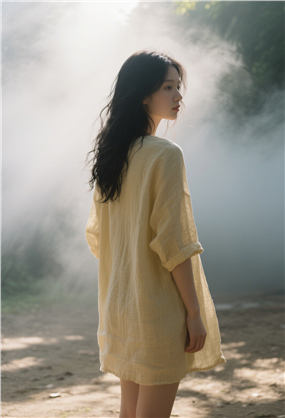 朦胧感亚麻衫美女柔光写真艺术摄影